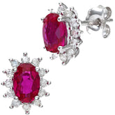 1.21ct Oval Ruby and 0.25ct Round Diamond Stud Cluster Earrings in 9ct White Gold